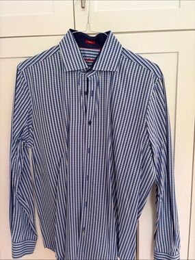Report Collection Blue and White Striped Dress Shirt